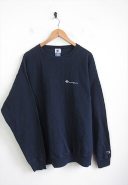 Mens 90s Champion Reverse Weave Blue Logo Sweatshirt 2XL
