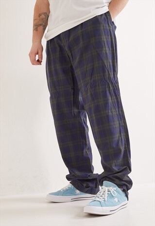 VINTAGE RALPH LAUREN STRIAGHT LEG CHEQUERED TROUSERS BLUE
