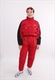 90s one piece ski suit in red, vintage full snowsuit