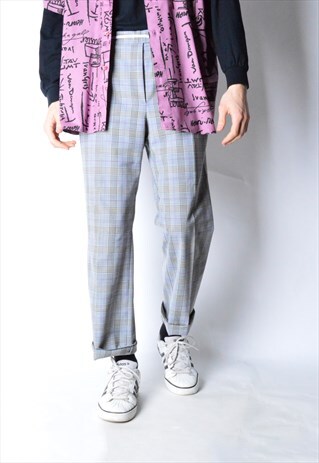 VINTAGE 90S UNISEX GREY CHECK WOOL BLEND PANTS
