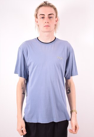 FILA MENS VINTAGE T-SHIRT TOP MEDIUM BLUE 90S