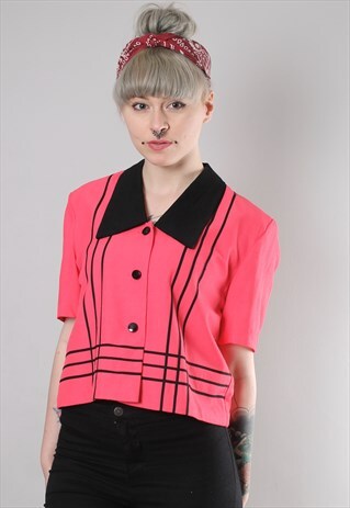 VINTAGE 80S HOT PINK CROPPED BLOUSE TOP
