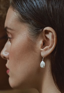 Shell Dangle Drop Silver Earrings for Women with Shiva Eye