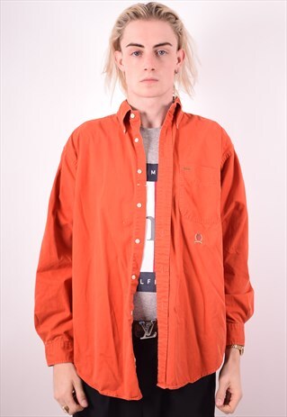 TOMMY HILFIGER MENS VINTAGE SHIRT MEDIUM ORANGE 90S