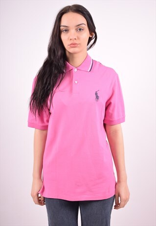 POLO RALPH LAUREN WOMENS VINTAGE POLO SHIRT MEDIUM PINK 90'S