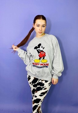 Vintage 90s Disney Mickey Mouse Embroidered Grey Sweatshirt