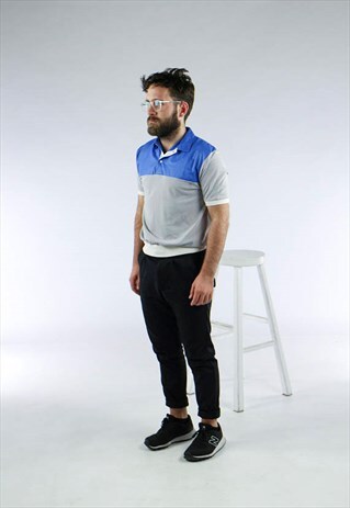 SHORT SLEEVE COLORBLOCK POLO / COBALT AND LIGHT GREY POLO