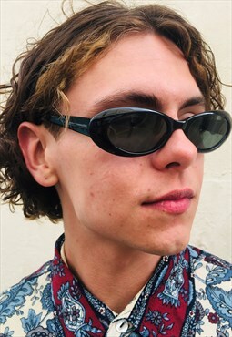 Vintage Black Oval Sunglasses 90s Shades