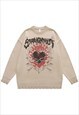 GOTHIC SWEATER RIPPED JUMPER HEART PRINT KNITTED TOP BLACK