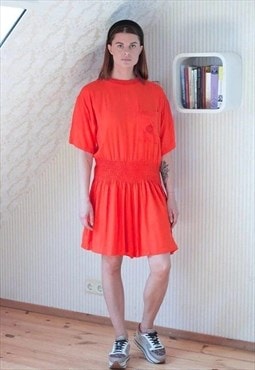 Bright orange cotton short wide playsuit