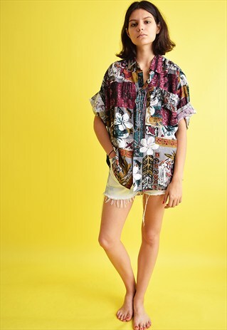 90'S RETRO ABSTRACT PRINT OVERSIZED SHIRT BLOUSE TOP