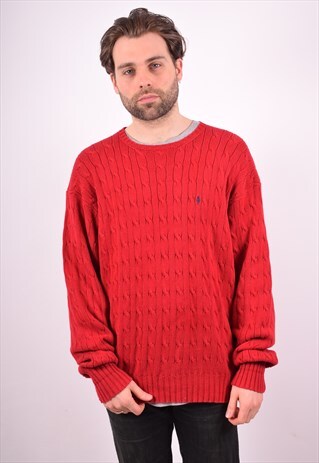 POLO RALPH LAUREN MENS VINTAGE JUMPER SWEATER LARGE RED 90S