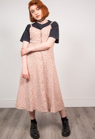 VINTAGE 90'S BABY PINK FLORAL SLIP DRESS