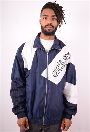 ADIDAS MENS VINTAGE TRACKSUIT TOP JACKET LARGE BLUE 90S