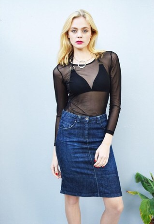 90'S RETRO DARK DENIM CLASSY HIGHWAISTED MIDI MOM'S SKIRT