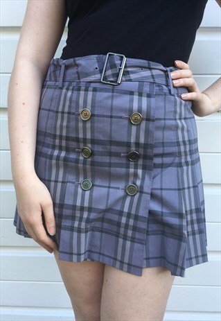 WOMENS BURBERRY SKIRT PURPLE NOVA CHECK PLEATED SKIRT
