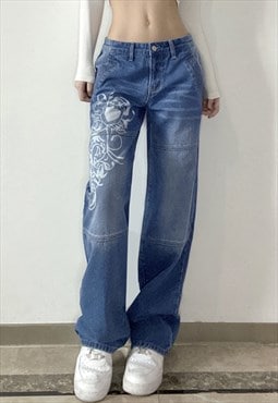 Miillow Low-rise crinkled heart-print washed jeans
