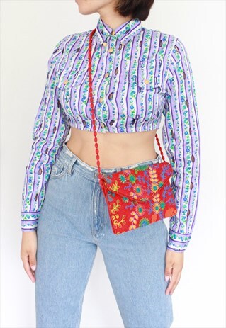 RED FLOWER MULTI EMBROIDERY HANDMADE CROSS BODY BAG