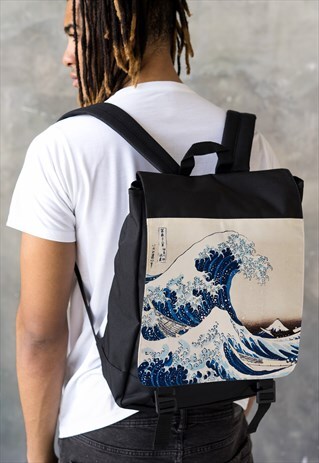 Japanese Ukiyo-e Rucksack Backpack Kanagawa Wave Art Bag Men