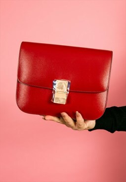 Red & gold faux leather clutch bag saddle bag shoulder bag 