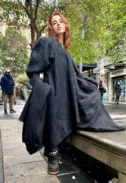 Fendi 365 80s black wool damasked overcoat