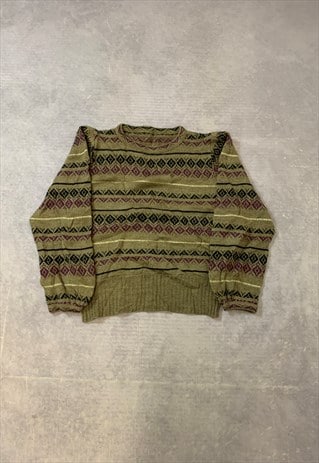 VINTAGE KNITTED JUMPER ABSTRACT PATTERNED KNIT SWEATER