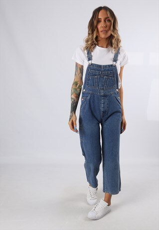 DENIM DUNGAREES PETITE FIT WIDE STRAIGHT LEG UK 8 (F2A)