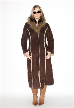 Vintage 90s Shearling faux suede coat in brown