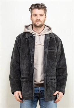 Vintage 90's Men Suede Leather Jacket in Grey