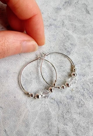 CLEAR FACETED CRYSTAL BEAD HOOP EARRINGS