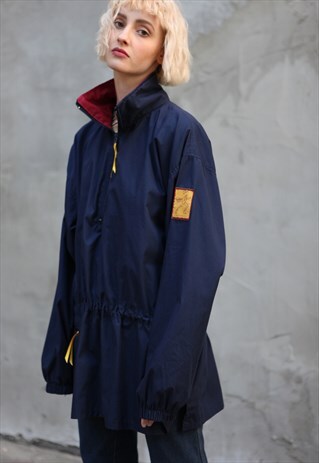 VINTAGE 90'S OVERSIZE WINDBREAKER JACKET IN NAVY BLUE