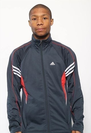 navy blue and red adidas jacket