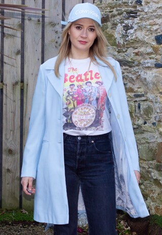 VINTAGE 90'S BABY BLUE LONG DUSTER COAT
