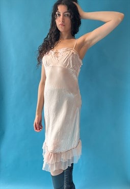 Vintage Y2K 1990s Size M/L Embellished Slip Dress in Blush.
