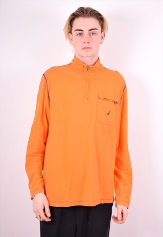 NAUTICA MENS VINTAGE SWEATSHIRT JUMPER MEDIUM ORANGE 90'S