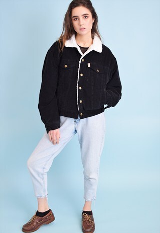 90'S RETRO CORDUROY FAUX FUR DETAILED SHEARLING JACKET