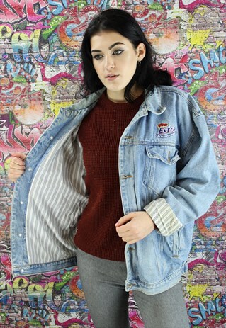 VINTAGE 80S MID BLUE BLANKET LINED DENIM JACKET. UNISEX.