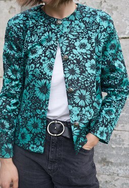 80s vintage Glitter Floral Pattern Blazer