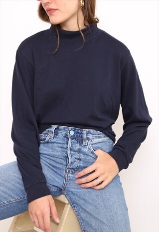VINTAGE 90S NAVY POLO HIGH TURTLE ROLL NECK TOP