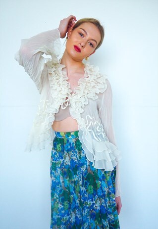 VINTAGE RUFFLE TIE FRONT BLOUSE