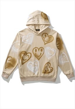 Graffiti heart y2k hoodie hand painted love pullover cream