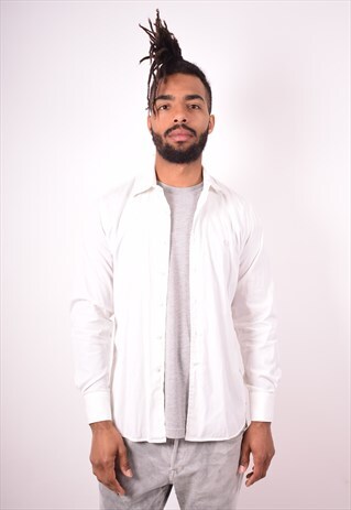 FRED PERRY MENS VINTAGE SHIRT SMALL WHITE 90S