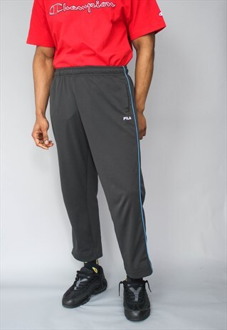 VINTAGE FILA GREY TRACK LOGO JOGGING PANTS