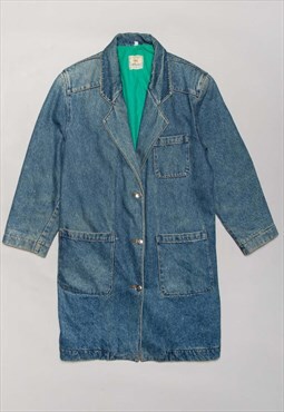 '80s mid-length classic blue denim long sleeved coat