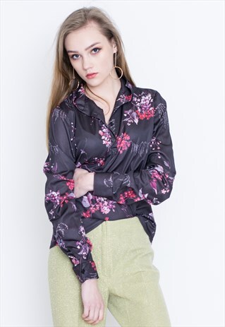 VINTAGE PURPLE FLORAL LONG SLEEVE RETRO SHIRT