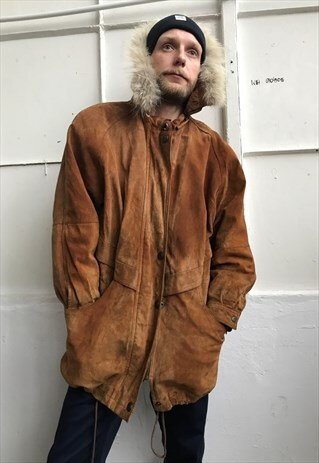 VINTAGE 90' BROWN SUEDE UNISEX COOL BOHO COAT