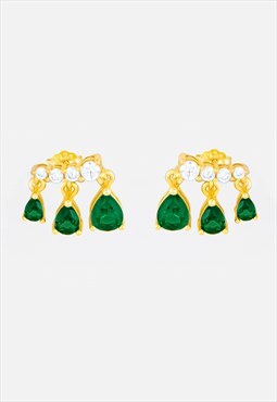 Women's Charm Stud Earrings With Green Pear Stones - Gold