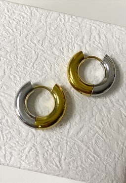 Mixed Metal Plated Thick Hoop Earrings