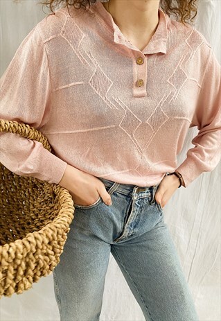 VINTAGE 80S MILKMAID ROSE PASTEL PINK JUMPER SWEATER