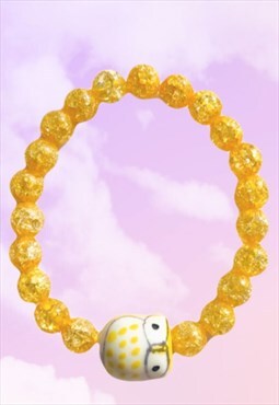 Owl Golden Yellow Crackle Quartz Beaded Gemstone Bracelet